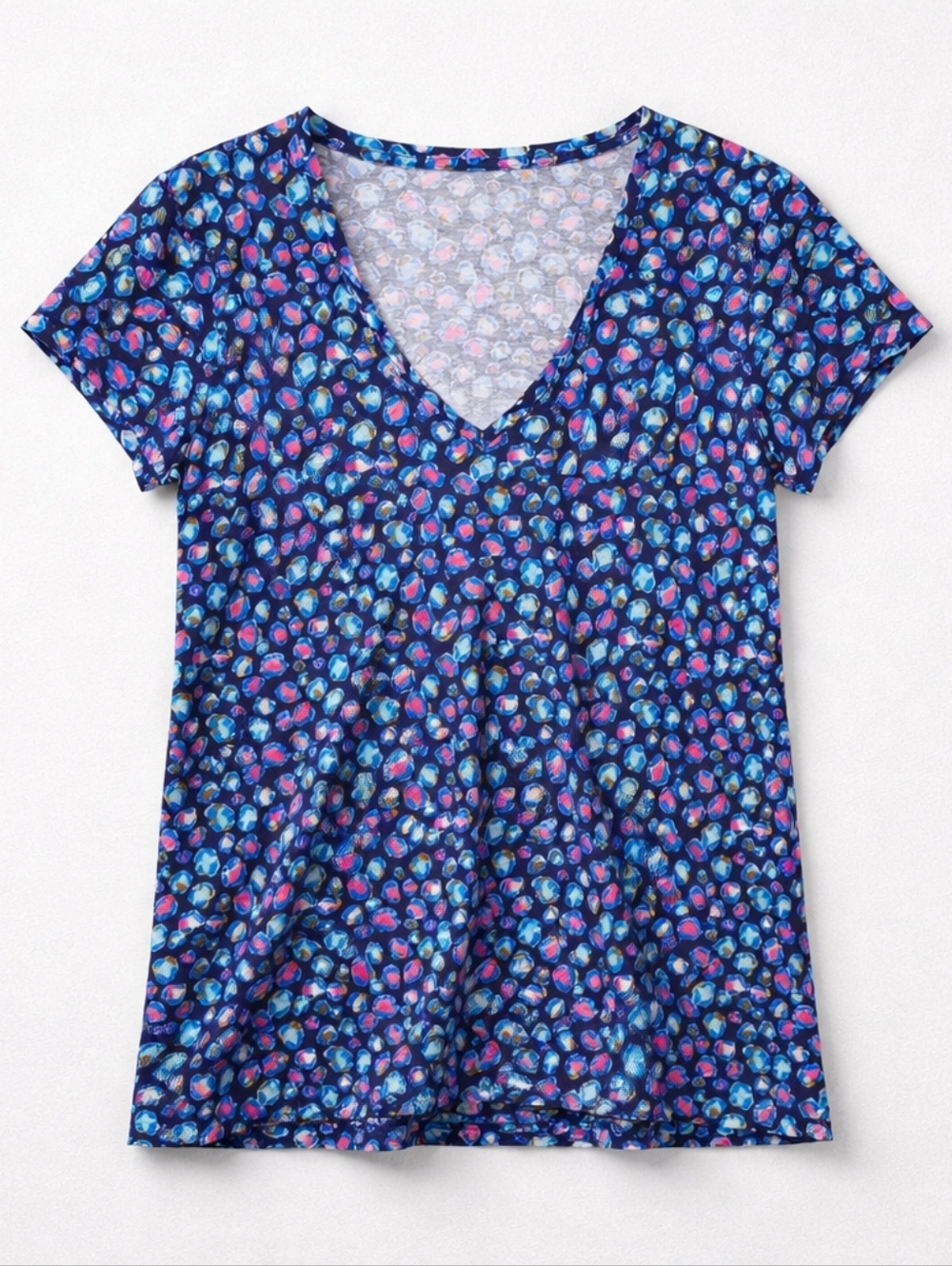 Lilly Pulitzer Etta V-Neck Seabreeze Blue Low Tide Navy Spotted Top Size XXS - Picture 4 of 9